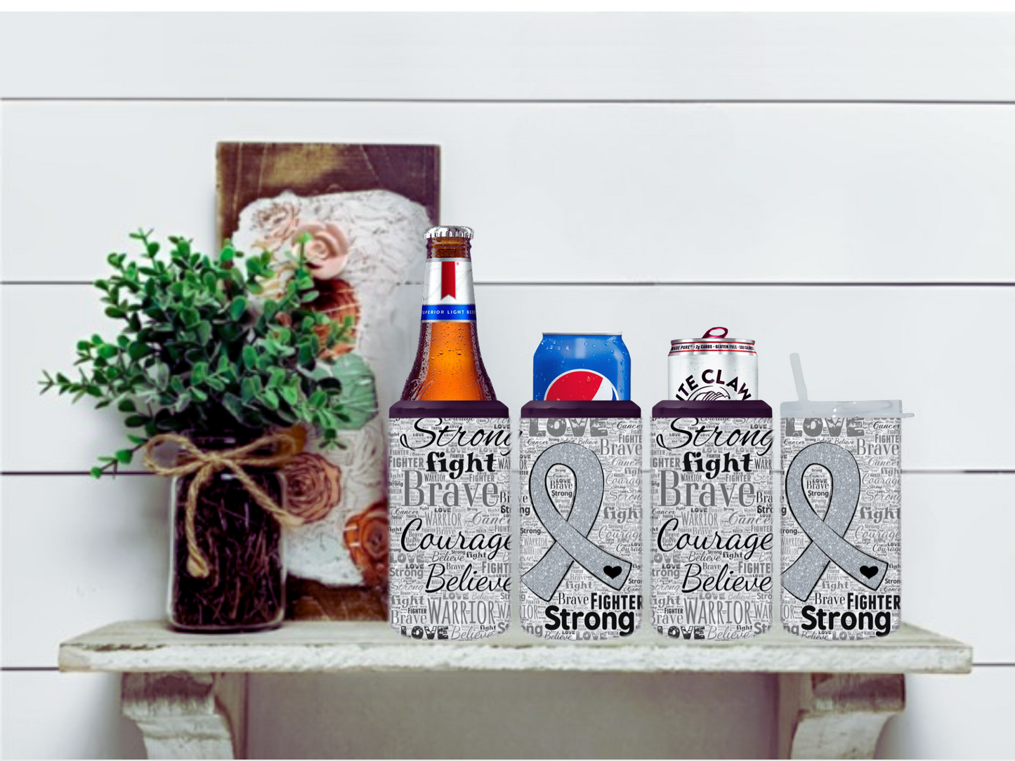 Glitter Ribbon Custom Cancer Awareness Koozies & Tumblers