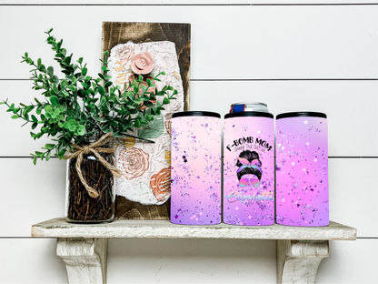 F-Bomb Mom Pink & Purple Star Glitter Skinny Koozie Can Cooler