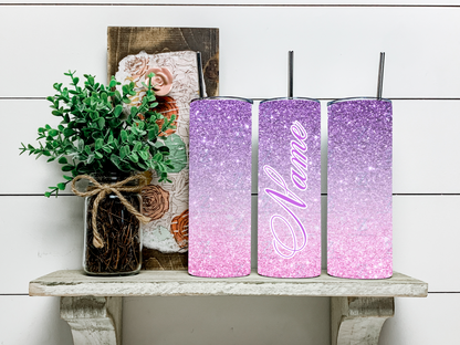 Purple Silver Pink Glitter Skinny Tumbler