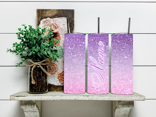 Purple Silver Pink Glitter Skinny Tumbler