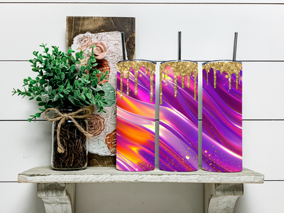 Purple & Pink Gold Drip Skinny Tumbler