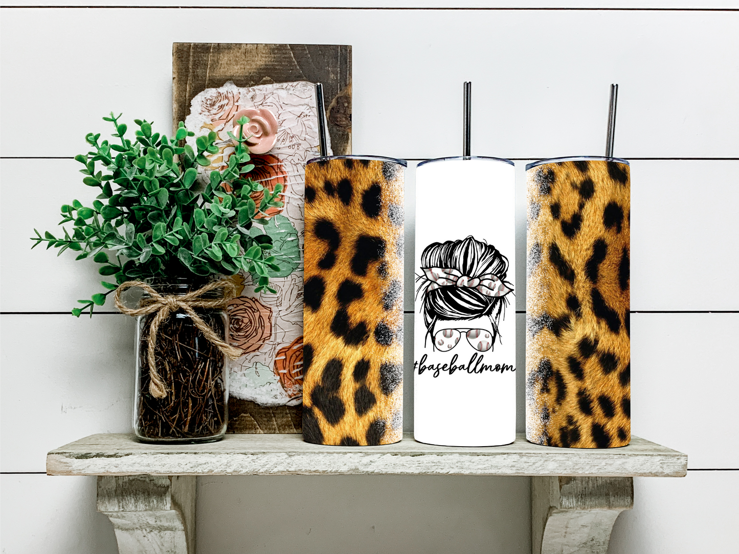 Baseball Mom Cheetah Print Skinny Tumbler