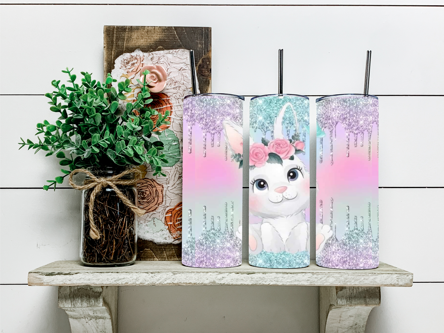 Glitter Bunny Skinny Tumbler