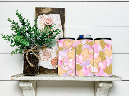 Light Pink & Gold Hearts Skinny Koozie Can Cooler