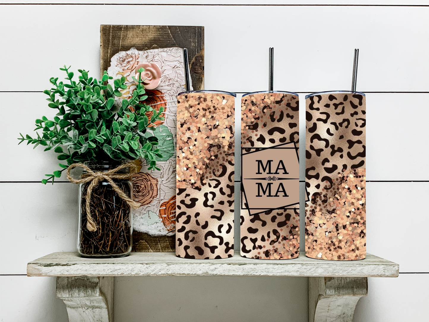 Leopard Gold & Rose Gold Mama Tumbler