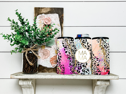 Mama Leopard Gold & Magenta Skinny Koozie Can Cooler