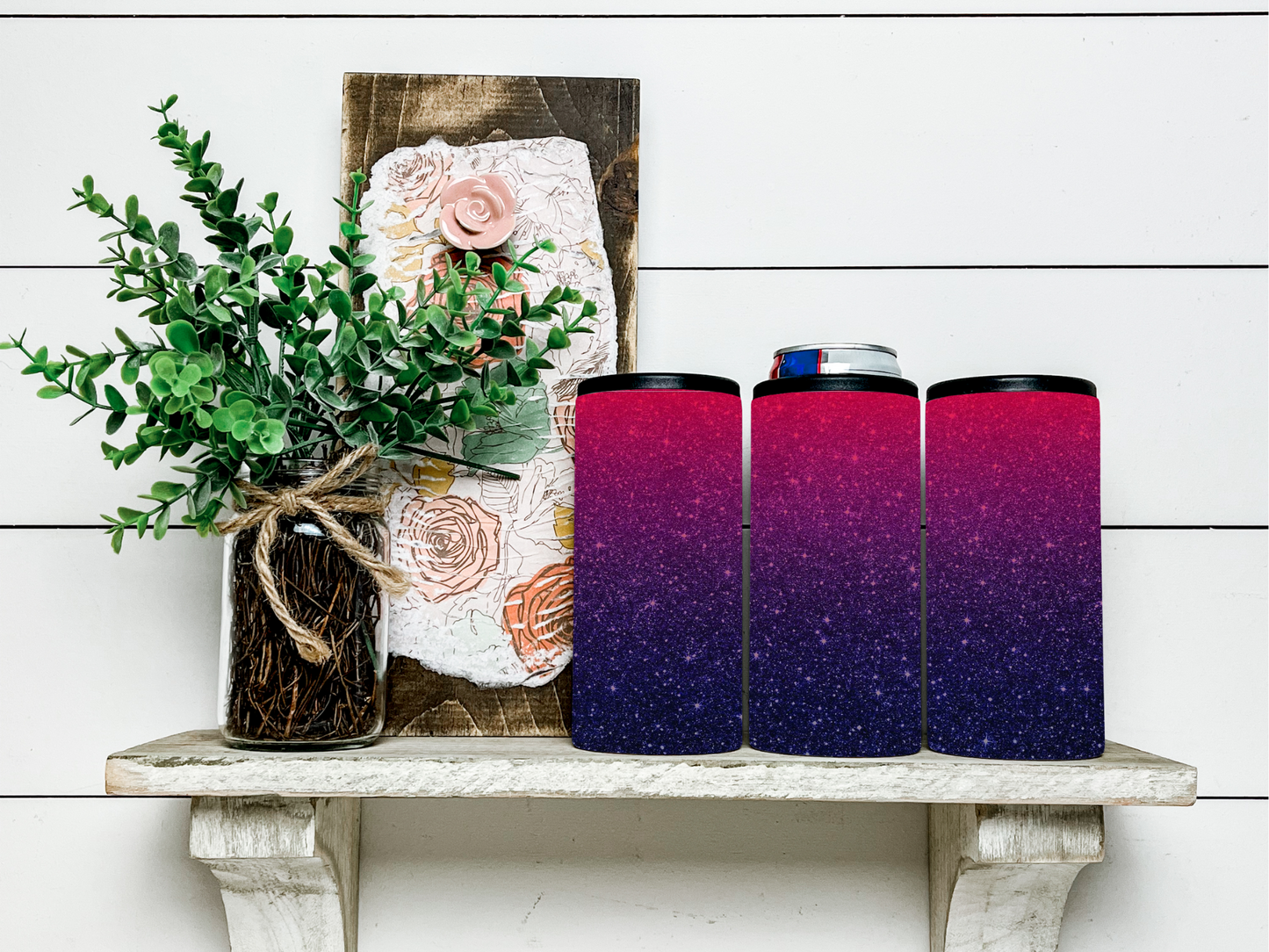 Pink & Purple Glitter Ombre Skinny Koozie Can Cooler