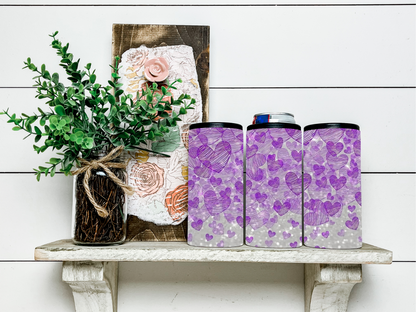 Purple Hearts Skinny Koozie Can Cooler