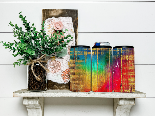 Rainbow Wood Skinny Koozie Can Cooler