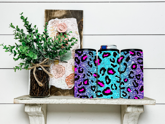 Glitter  Leopard Ombre  Skinny Koozie Can Cooler