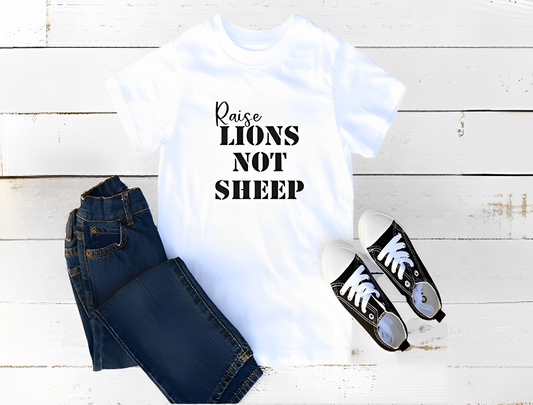 Raise Lions Not Sheep Black Print KIDS Tee